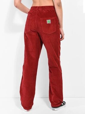 Women’s Empyre Brick Red Corduroy Straight-Leg Pants with Elastic Waist
